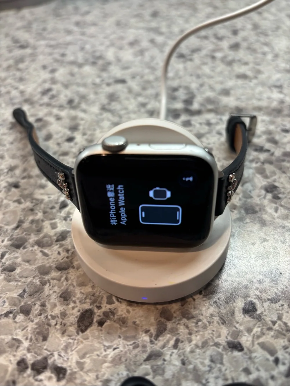 Apple Watch with Black Leather Floral-Embossed Band